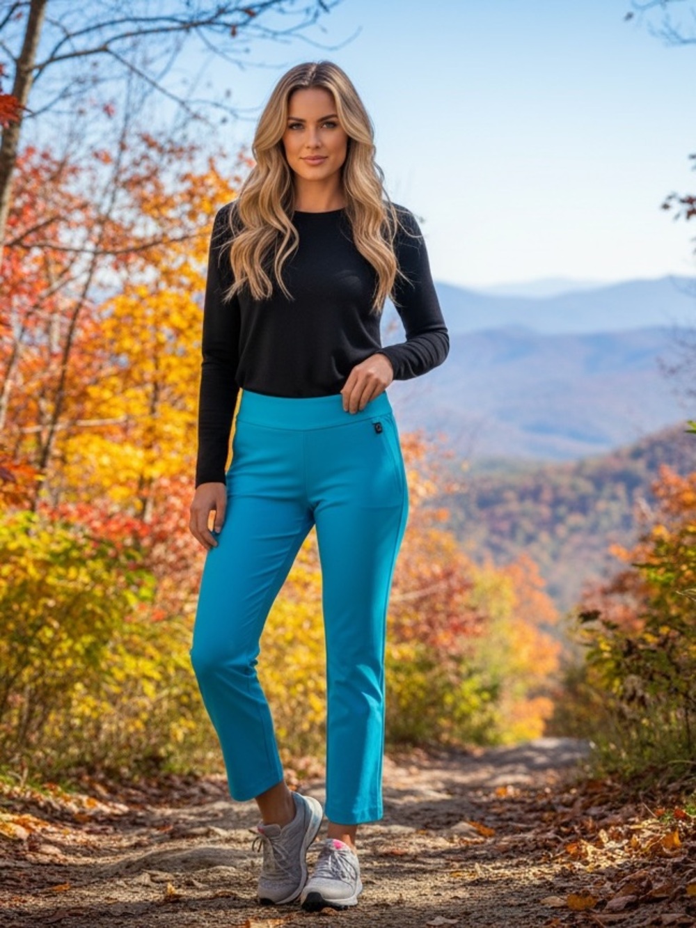 Rafaella Straight Ankle Pants in Turquoise